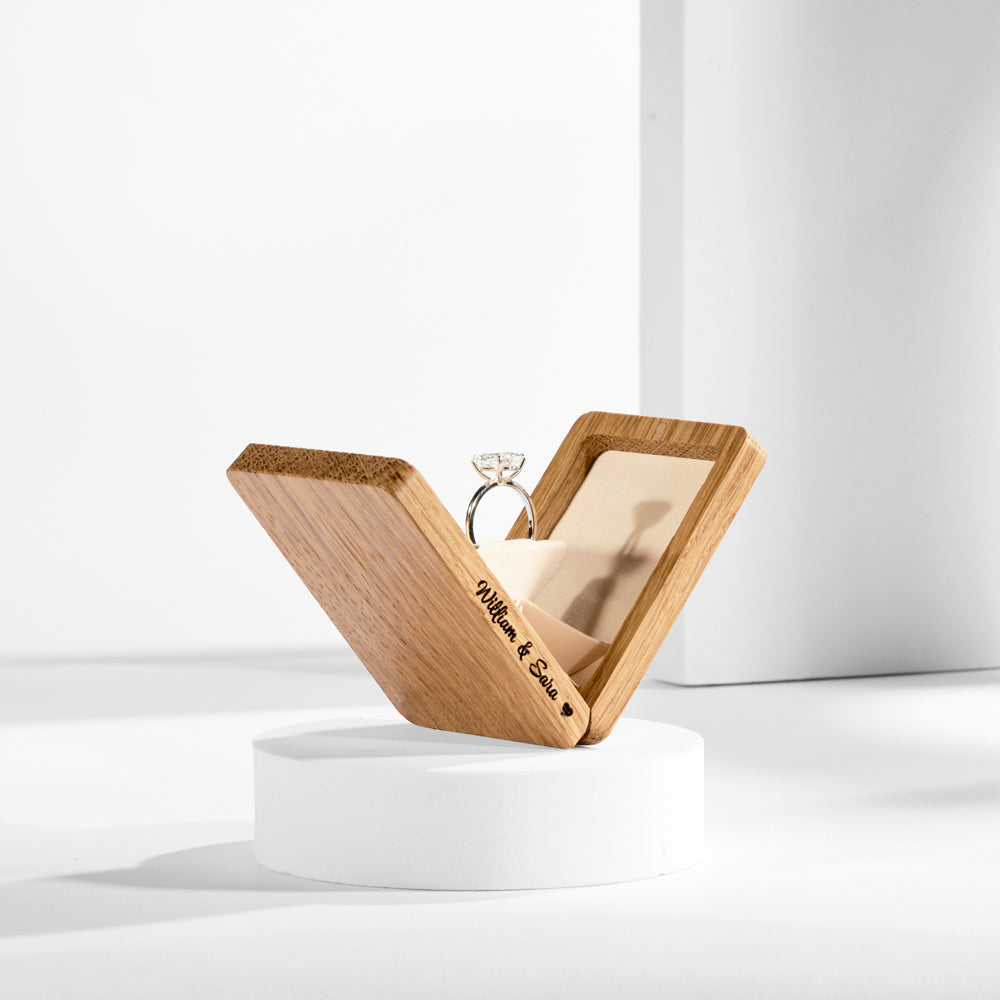 Oak Rotating Proposal Ring Box by Woodsbury