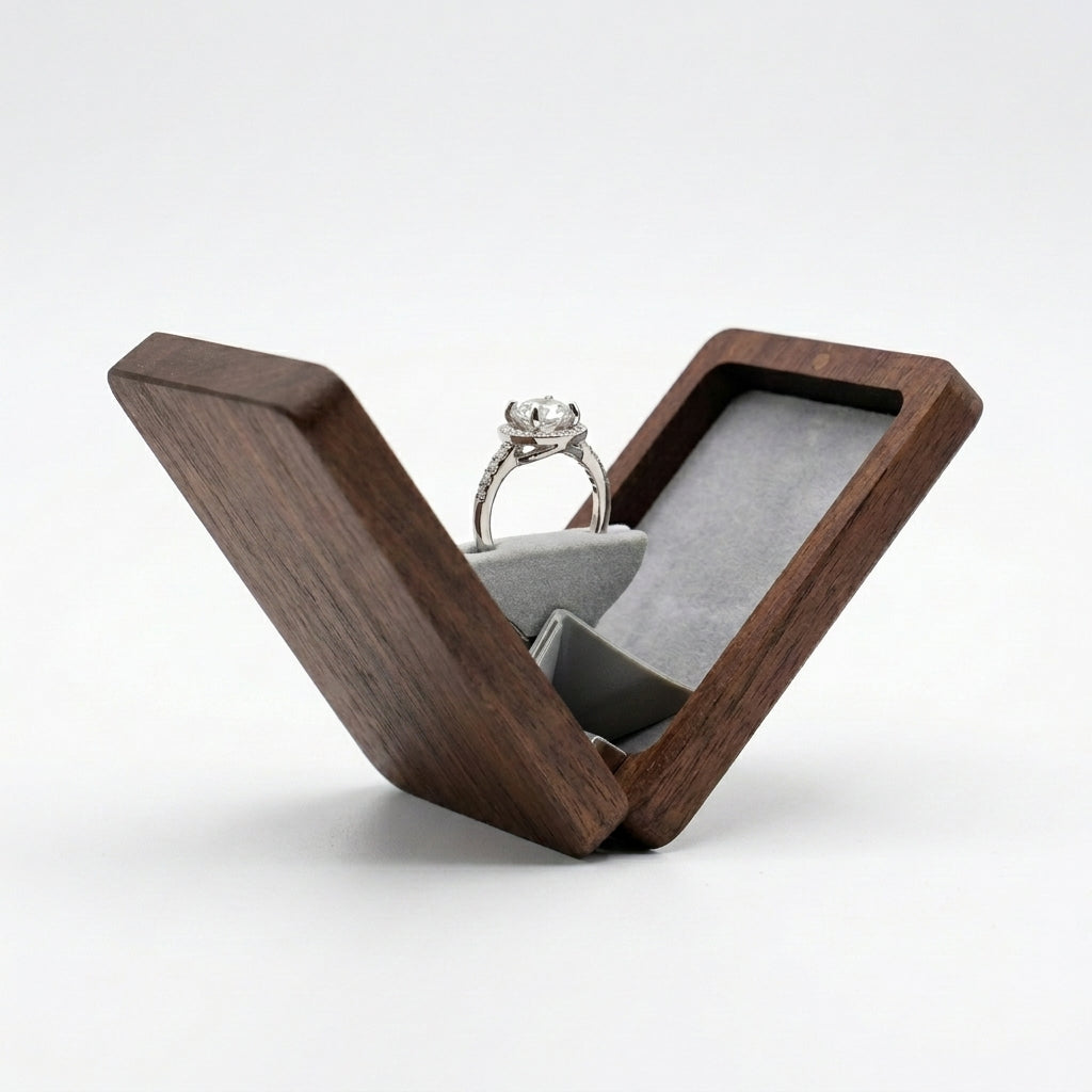 Walnut Rectangle Ring Box Grey