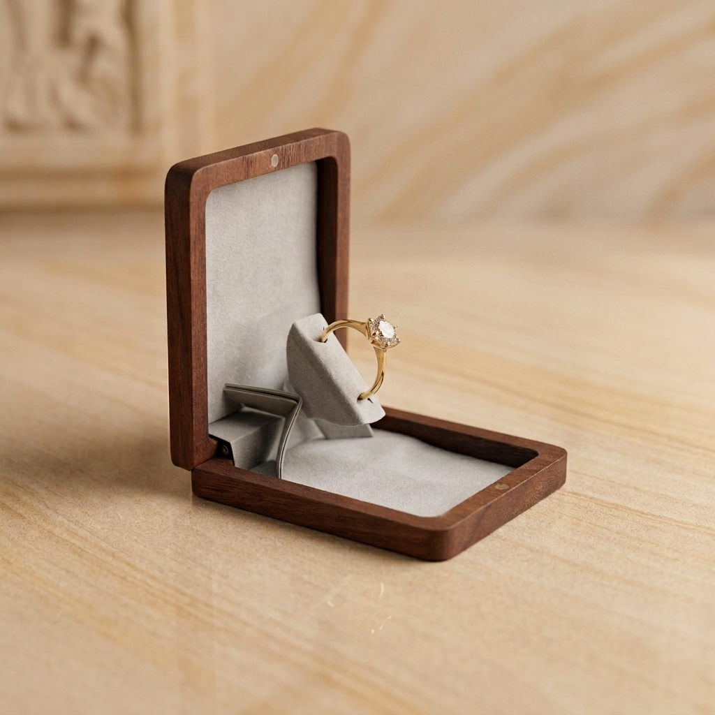 Walnut Rectangle Ring Box Grey