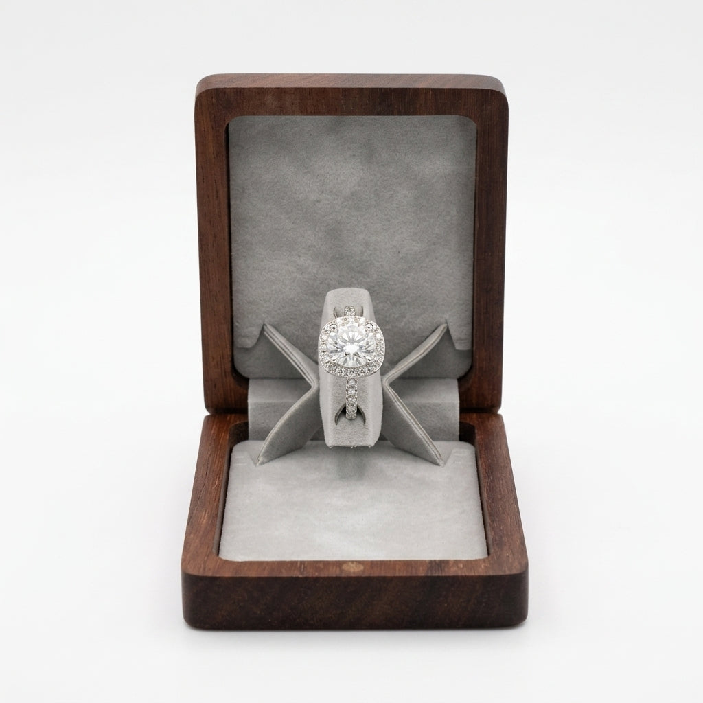 Walnut Rectangle Ring Box Grey