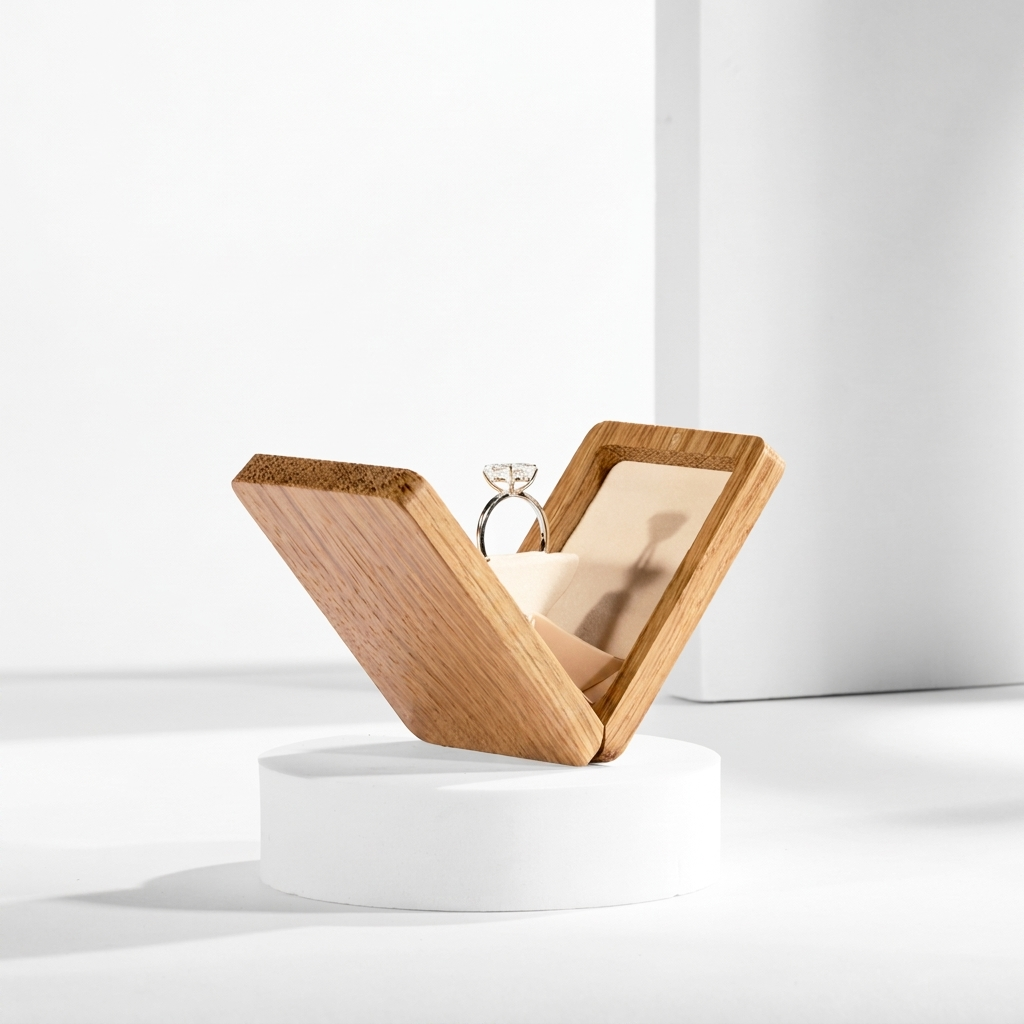 Oak Rectangle Ring Box Beige