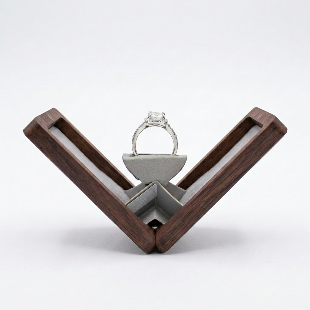 Walnut Rectangle Ring Box Grey