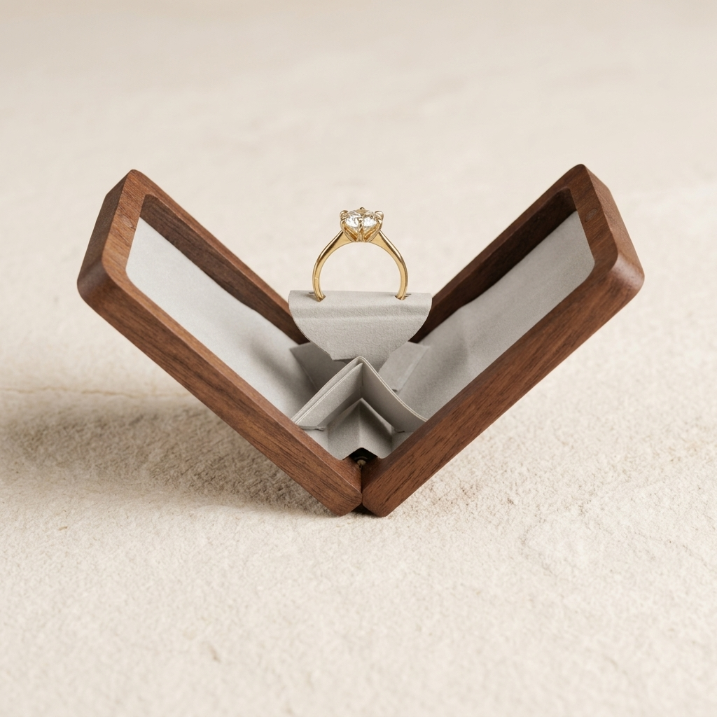 Walnut Rectangle Ring Box Grey