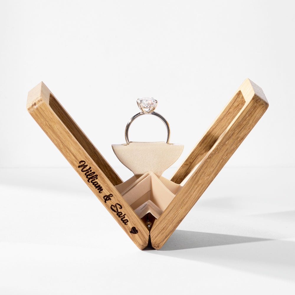 Oak Rotating Proposal Ring Box by Woodsbury