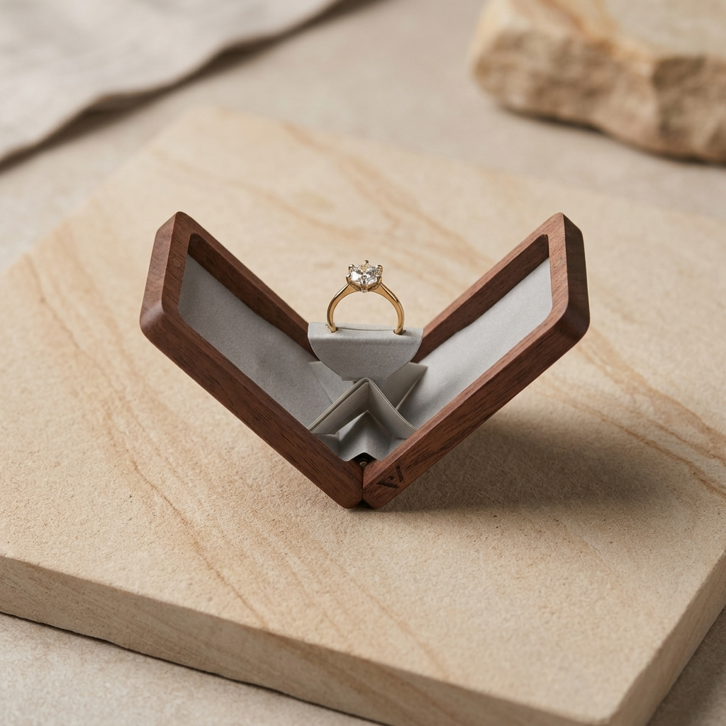 Walnut Rectangle Ring Box Grey