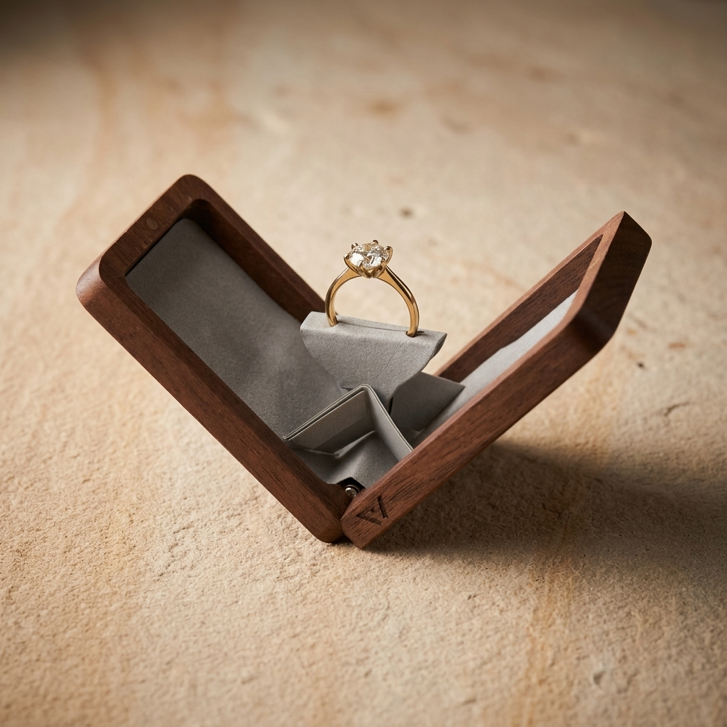Walnut Rectangle Ring Box Grey
