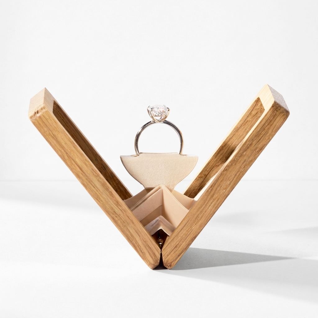 Oak Rectangle Ring Box Beige