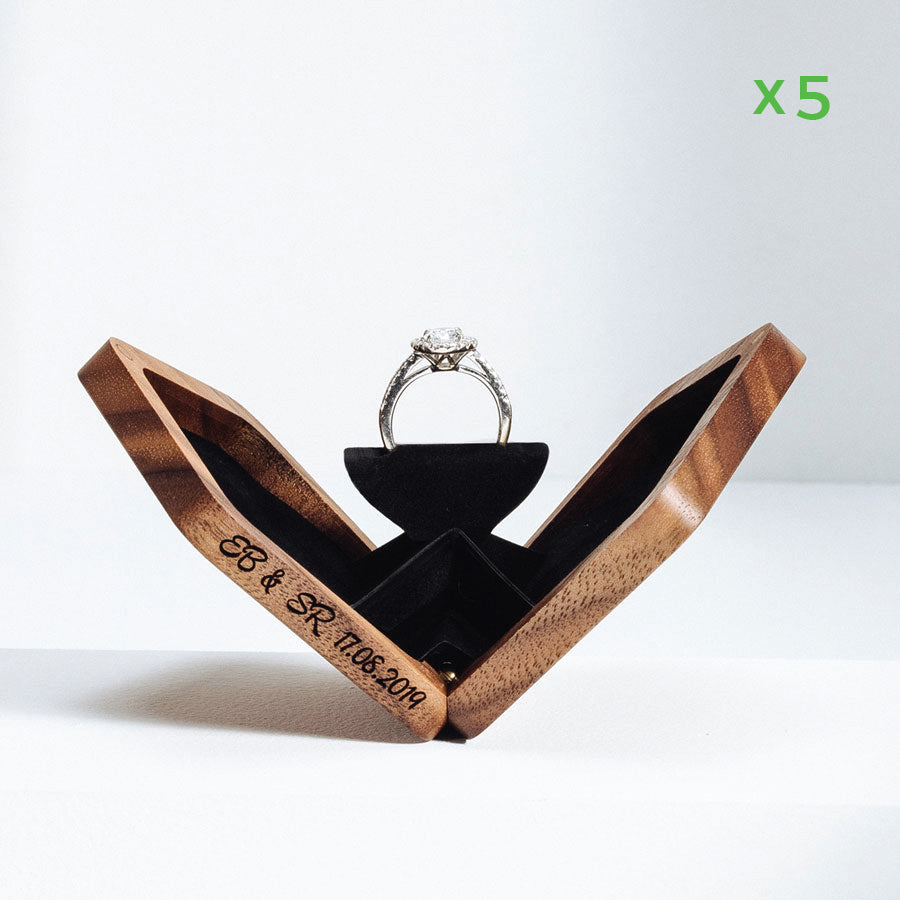 belladora-ring-boxes Wholesale Walnut Pentagon Ring Box Wholesale